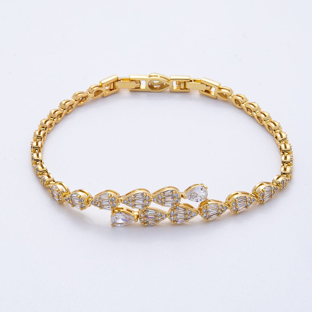 18K Gold Filled 9.5mm Clear CZ Micro Paved Teardrop Tennis Chain Adjustable Bracelet | WA-3881