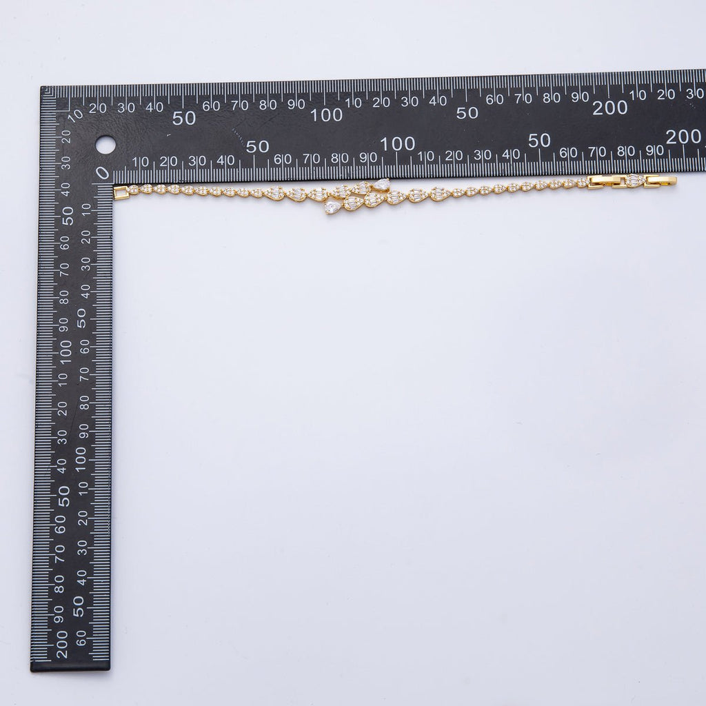 18K Gold Filled 9.5mm Clear CZ Micro Paved Teardrop Tennis Chain Adjustable Bracelet | WA-3881