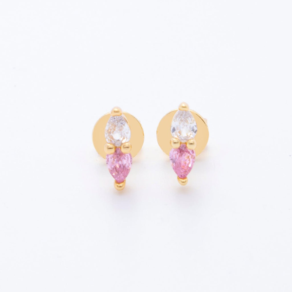 18K Gold Filled 9.5mm Pink, Purple CZ Twin Teardrop Linear Studs Earrings | AJ275 AJ276