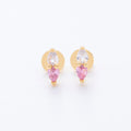 18K Gold Filled 9.5mm Pink, Purple CZ Twin Teardrop Linear Studs Earrings | AJ275 AJ276