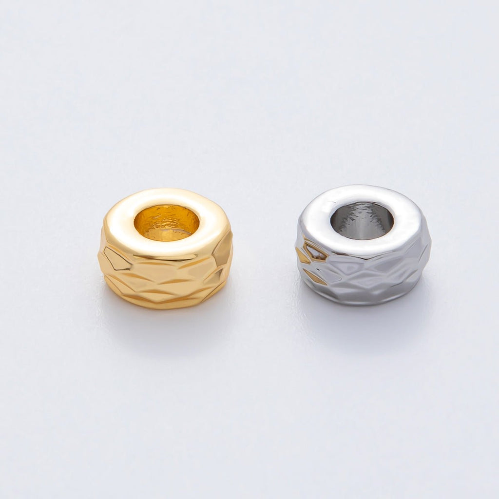18K Gold Filled 9.6mm Minimalist Multifaceted Textured Rondelle Bead in Gold & Silver | B537