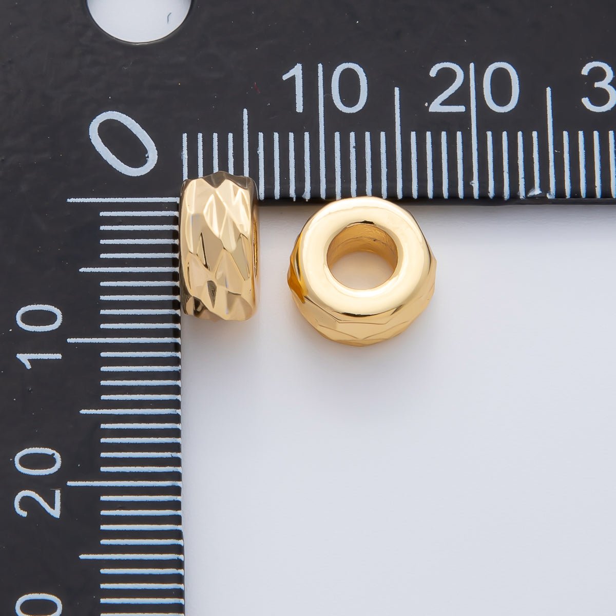 18K Gold Filled 9.6mm Minimalist Multifaceted Textured Rondelle Bead in Gold & Silver | B537