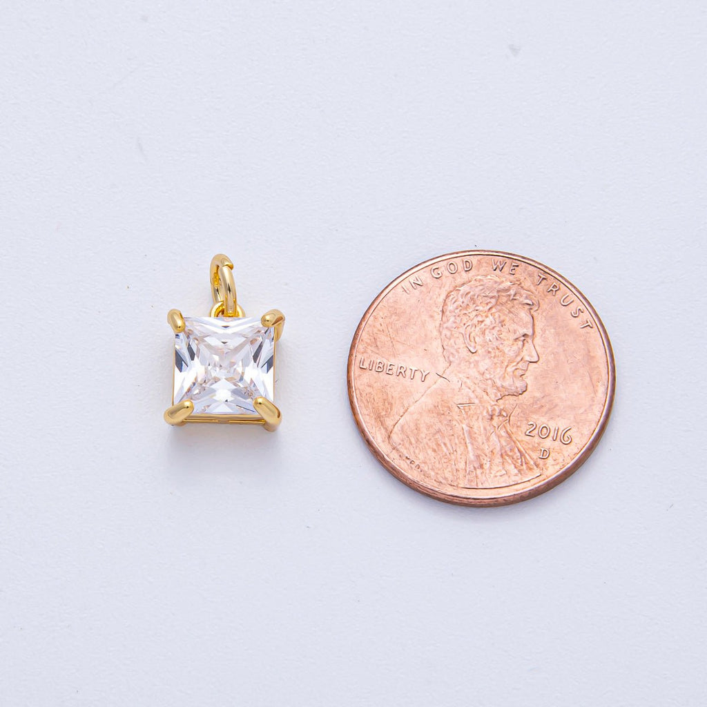 18K Gold Filled 9.7mm Clear CZ Square Baguette Mini Charm | AK033