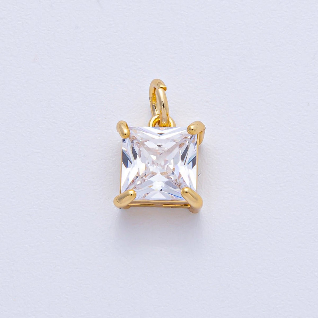 18K Gold Filled 9.7mm Clear CZ Square Baguette Mini Charm | AK033