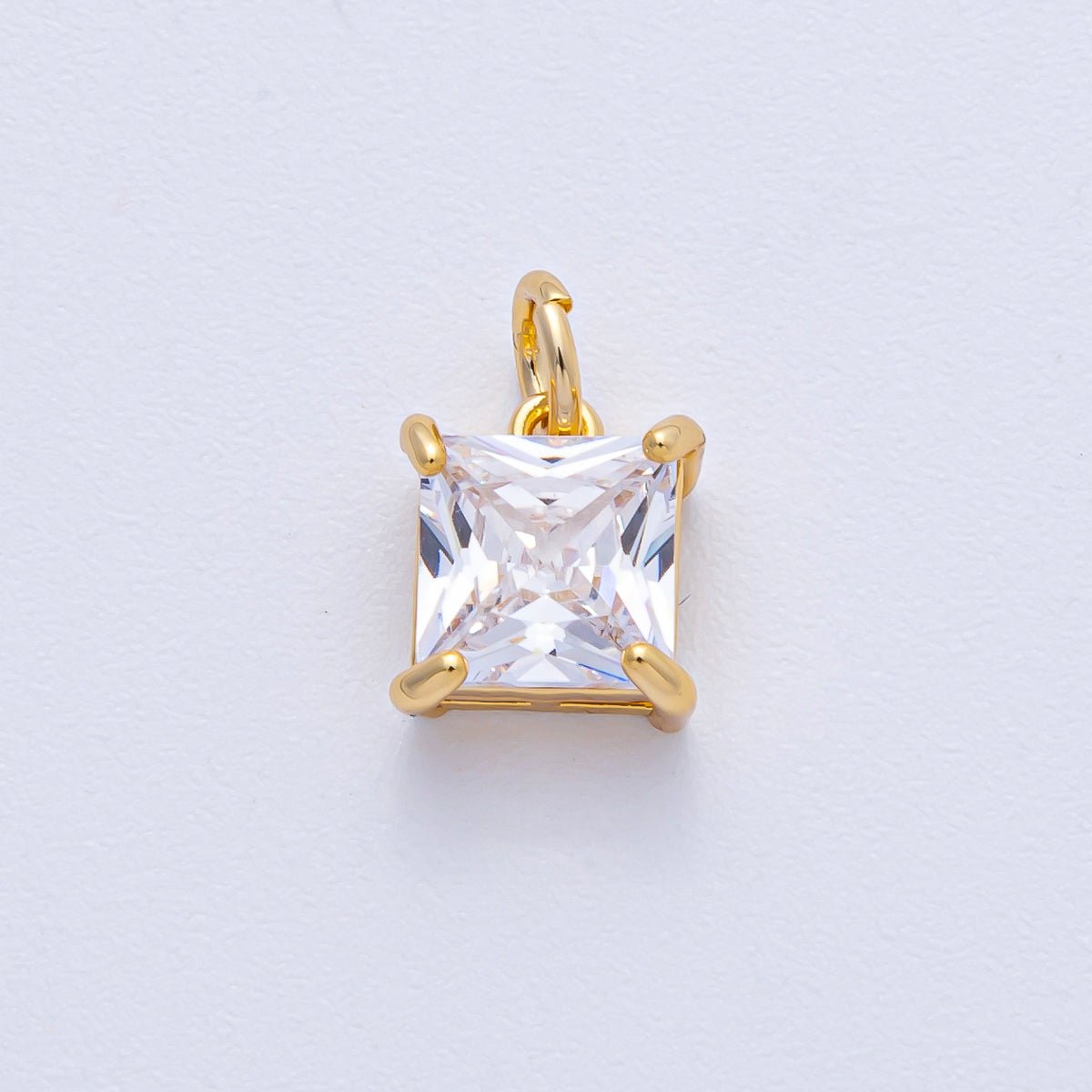 18K Gold Filled 9.7mm Clear CZ Square Baguette Mini Charm | AK033