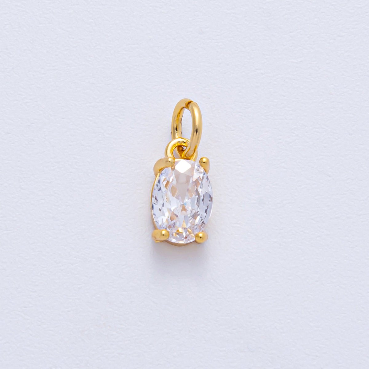18K Gold Filled 9mm Clear CZ Oval Mini Charm | AK035