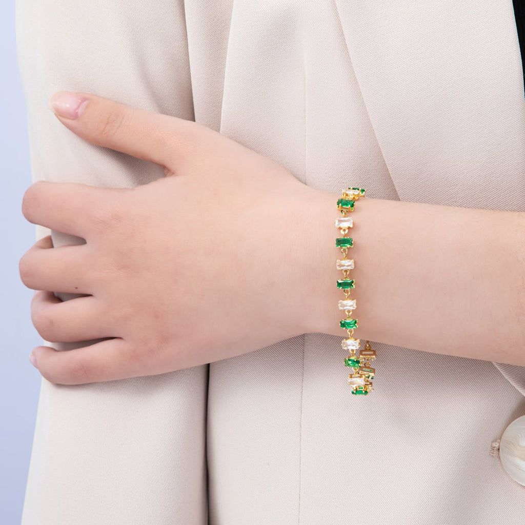 18K Gold Filled 9mm Multicolor Baguette CZ Tennis Chain 7 Inch Bracelet | WA-04218 ~ WA-04220