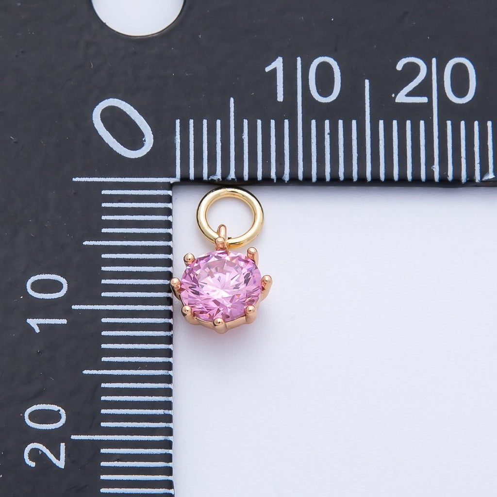 18K Gold Filled 9mm Pink, Peach Round CZ Birthstone Charm | Charms-00403 Charms-00404