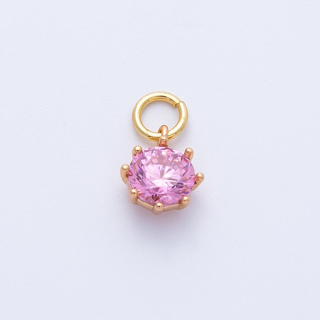 18K Gold Filled 9mm Pink, Peach Round CZ Birthstone Charm | Charms-00403 Charms-00404