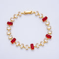 18K Gold Filled 9mm Red Clear Baguette CZ Tennis Chain 7 Inch Bracelet | WA-04221