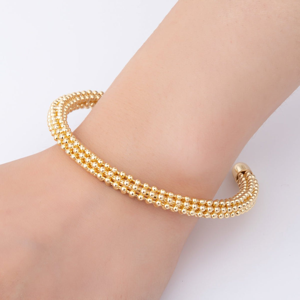 18K Gold Filled Beaded Bubble Band Cuff Bracelet | WA-03293