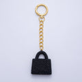18K Gold Filled Black, Brown, White, Blue, Red, Pink Bedazzled Purse Bag Charm Keychain Push Gate Key Ring Accessories | WB-00258 ~ WB-00264
