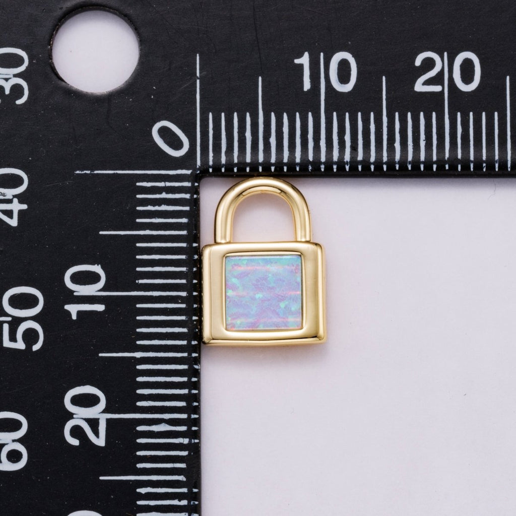 18K Gold Filled 14mm Blue, Pink, White Opal Square Padlock Mini Charm | Charms-00164 ~ Charms-00166