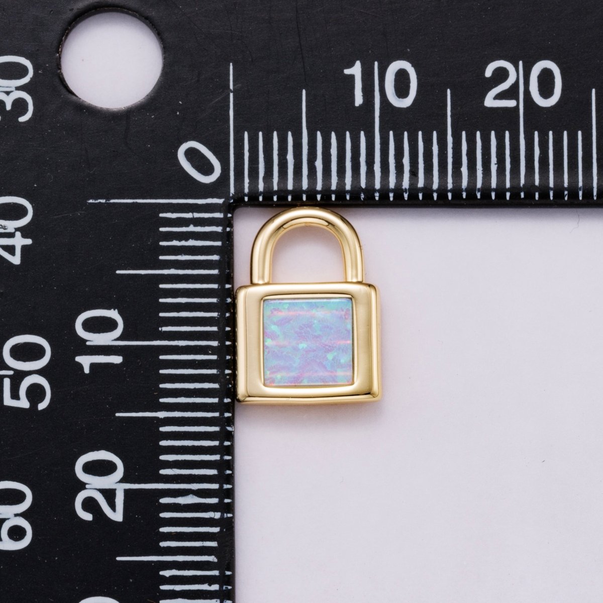 18K Gold Filled 14mm Blue, Pink, White Opal Square Padlock Mini Charm | Charms-00164 ~ Charms-00166