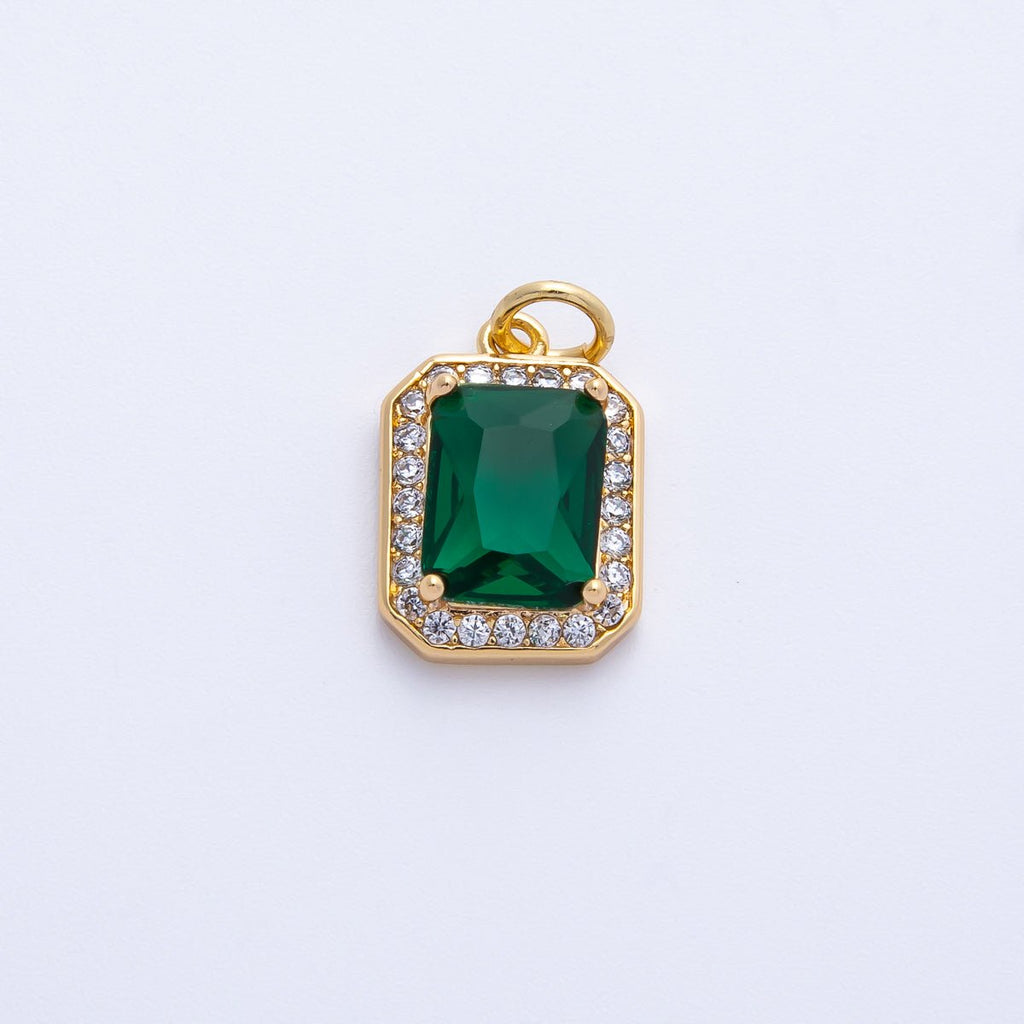 18K Gold Filled Blue, Red, Purple, Green, Clear Micro Paved CZ Baguette Charm | Charms-00279 ~ Charms-00288