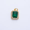 18K Gold Filled Blue, Red, Purple, Green, Clear Micro Paved CZ Baguette Charm | Charms-00279 ~ Charms-00288