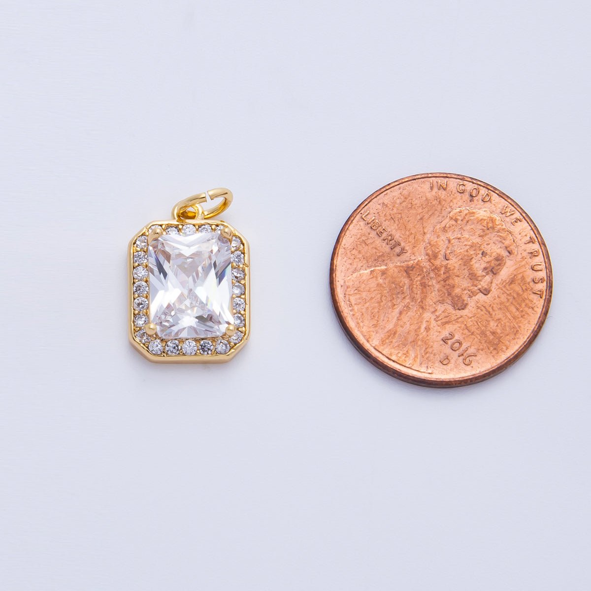 18K Gold Filled Blue, Red, Purple, Green, Clear Micro Paved CZ Baguette Charm | Charms-00279 ~ Charms-00288