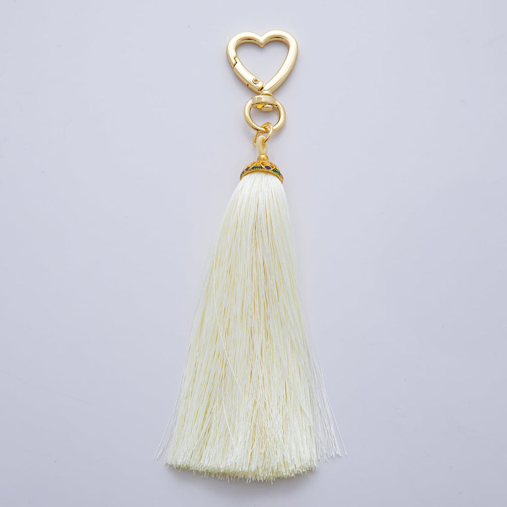 18K Gold Filled Blue, Red, Yellow, Pink, Orange Tassel Heart Push Gate Keychain Fringe Accessories | WB-00281 ~ WB-00285