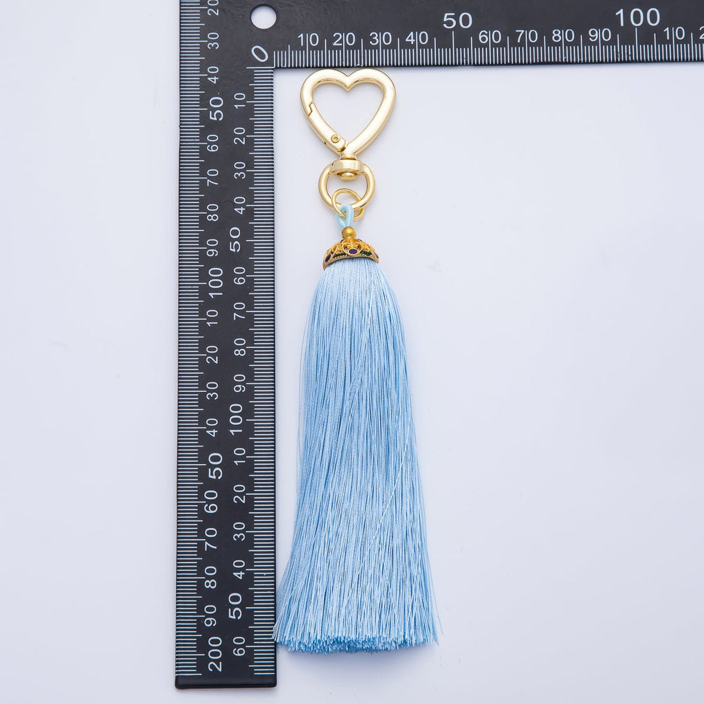 18K Gold Filled Blue, Red, Yellow, Pink, Orange Tassel Heart Push Gate Keychain Fringe Accessories | WB-00281 ~ WB-00285