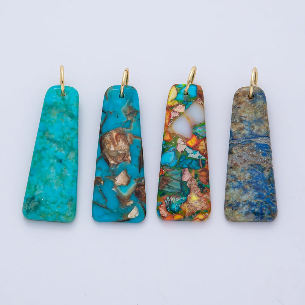 18K Gold Filled Multicolor Turquoise Boho Gemstone Bar Pendant | AF1495
