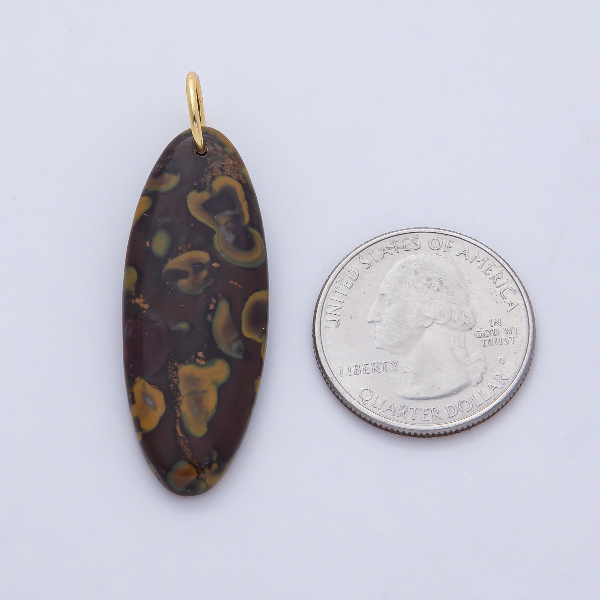 18K Gold Filled Boho Natural Oval Gemstone Pendant – Green, Brown & Multicolor Stone Charms  AF1593