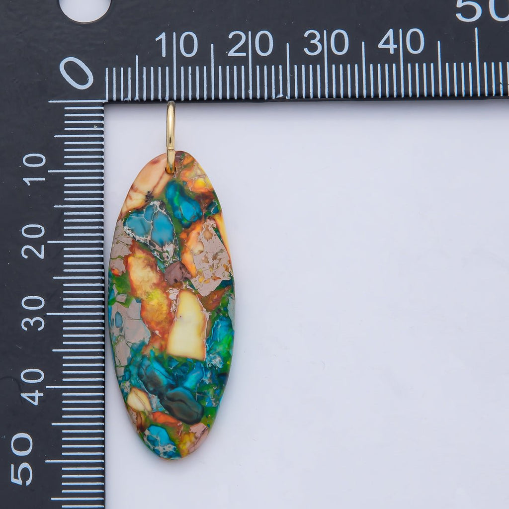 18K Gold Filled Boho Natural Oval Gemstone Pendant – Green, Brown & Multicolor Stone Charms  AF1593