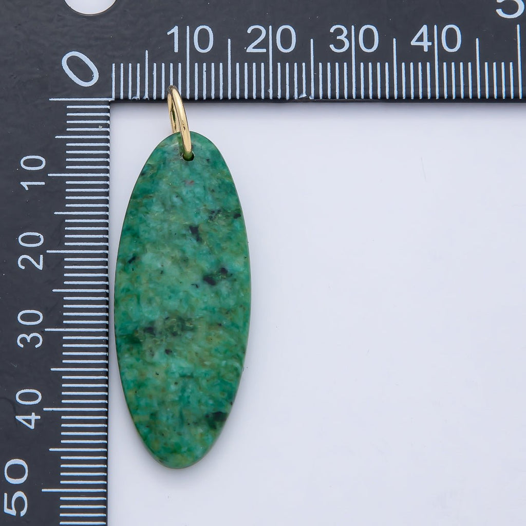 18K Gold Filled Boho Natural Oval Gemstone Pendant – Green, Brown & Multicolor Stone Charms  AF1593