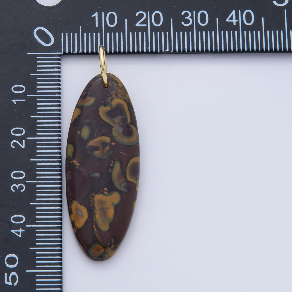 18K Gold Filled Boho Natural Oval Gemstone Pendant – Green, Brown & Multicolor Stone Charms  AF1593