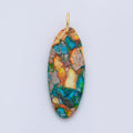 18K Gold Filled Boho Natural Oval Gemstone Pendant – Green, Brown & Multicolor Stone Charms  AF1593