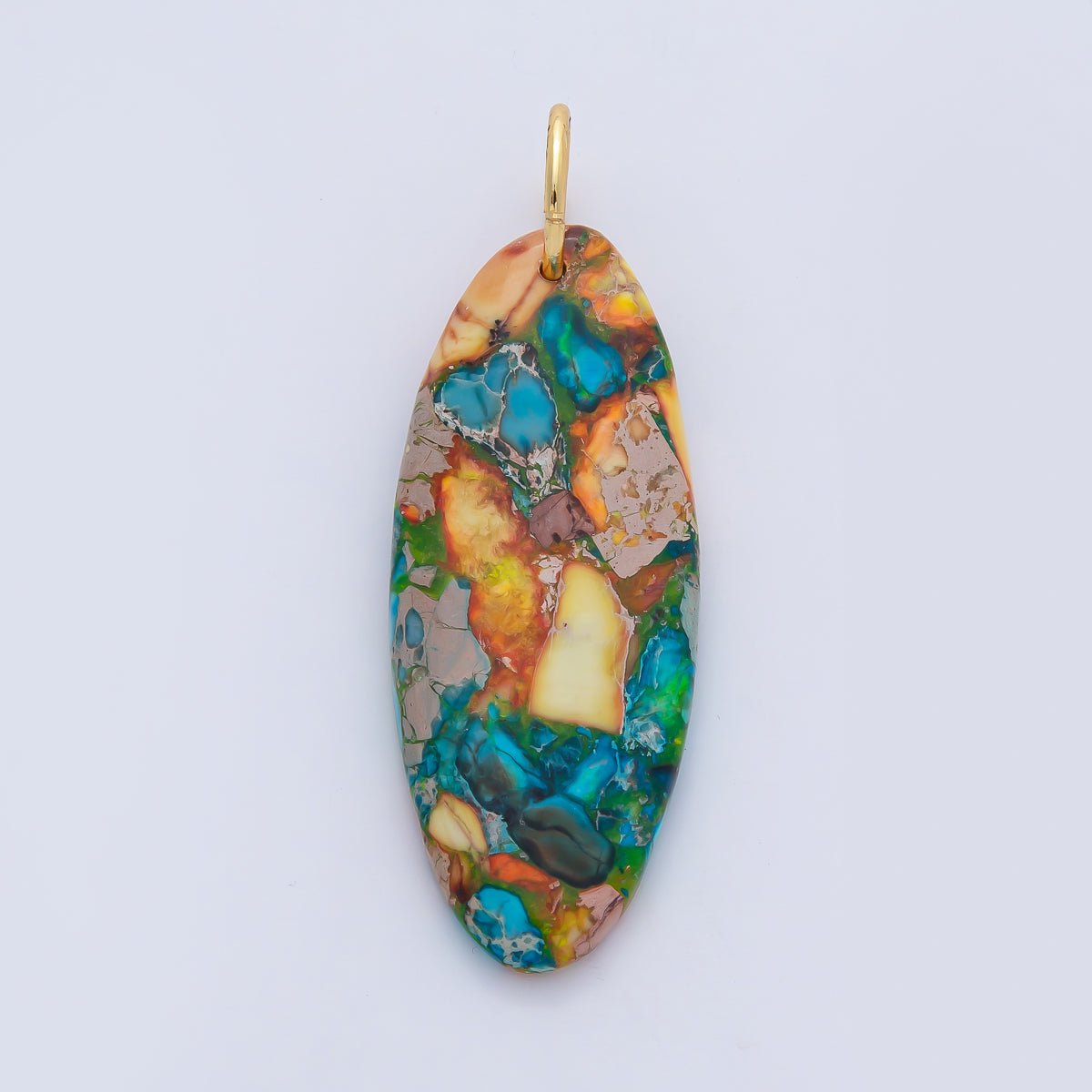 18K Gold Filled Boho Natural Oval Gemstone Pendant – Green, Brown & Multicolor Stone Charms  AF1593
