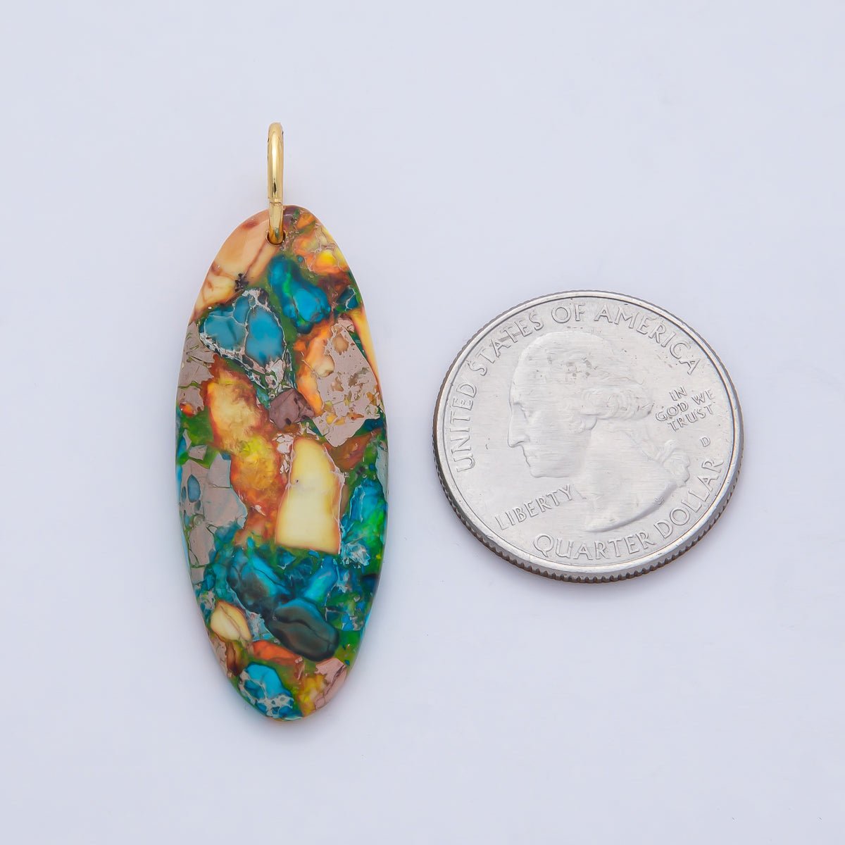 18K Gold Filled Boho Natural Oval Gemstone Pendant – Green, Brown & Multicolor Stone Charms  AF1593
