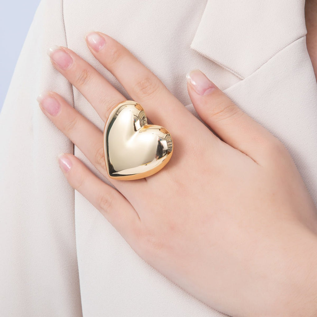 18K Gold Filled Chubby Sideways Minimalist Heart Statement Ring | Rings-00052