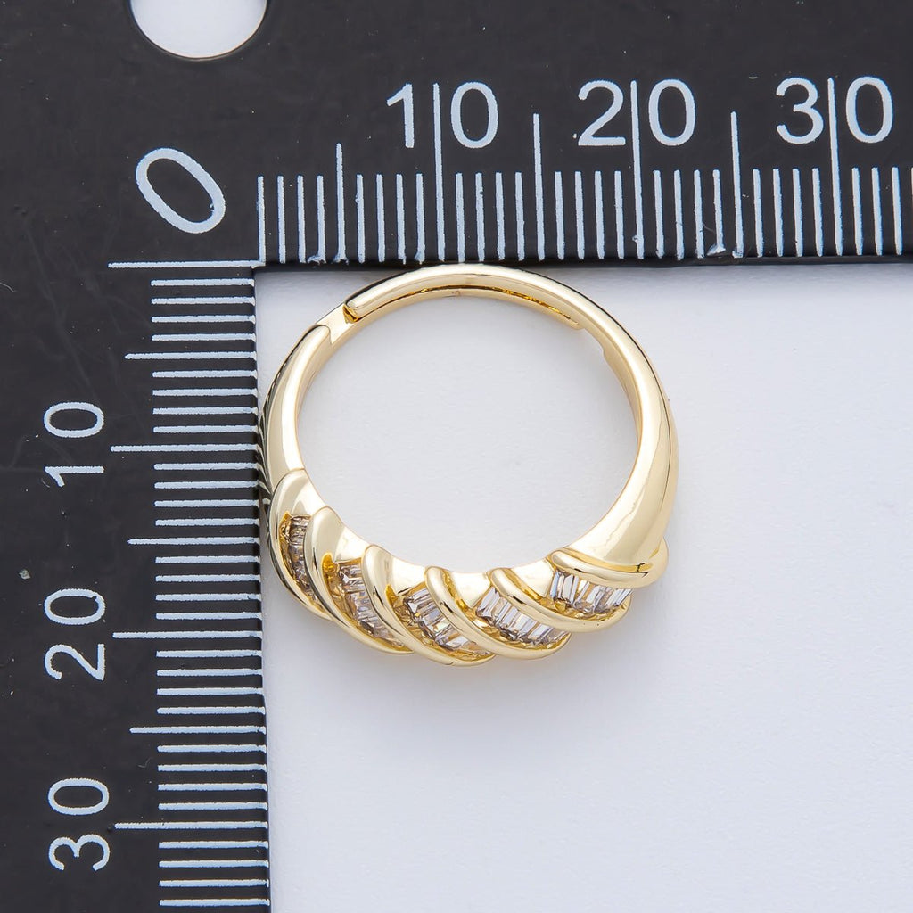 18K Gold Filled Clear Baguette CZ Croissant Adjustable Ring | O788