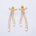18K Gold Filled Clear Baguette CZ Ribbon Bow Stud Earrings | T065