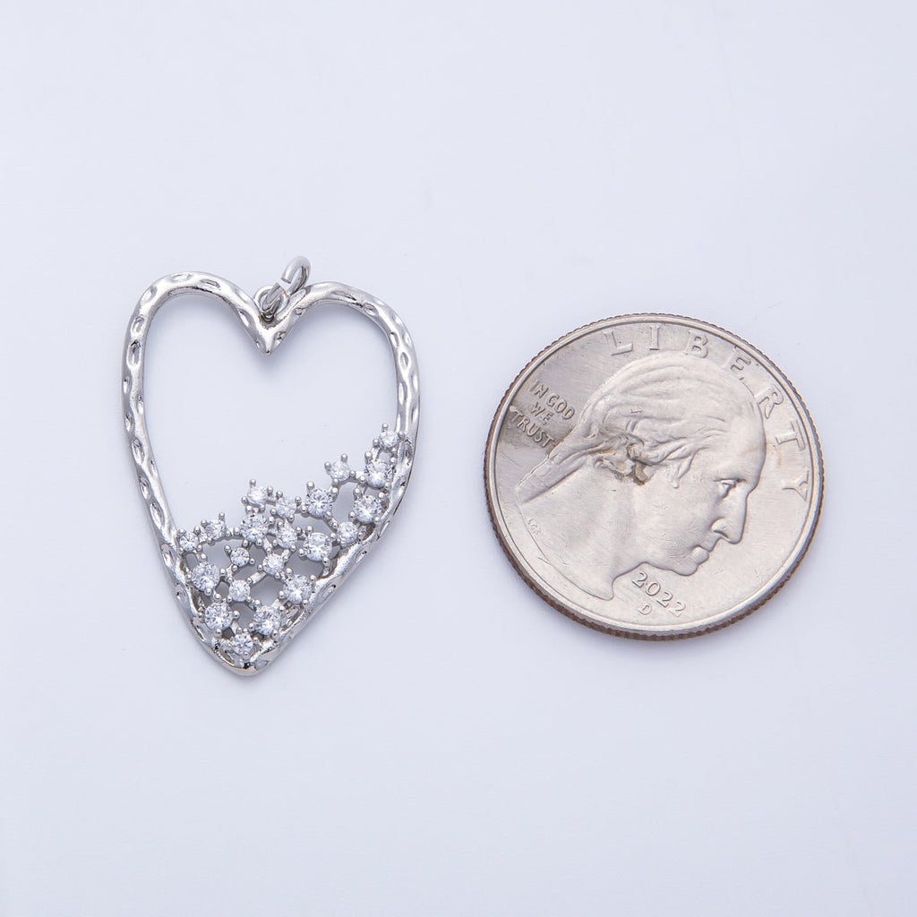18K Gold Filled Clear CZ Gradient Open Hammered Heart in Gold & Silver | Charms-00312 Charms-00313