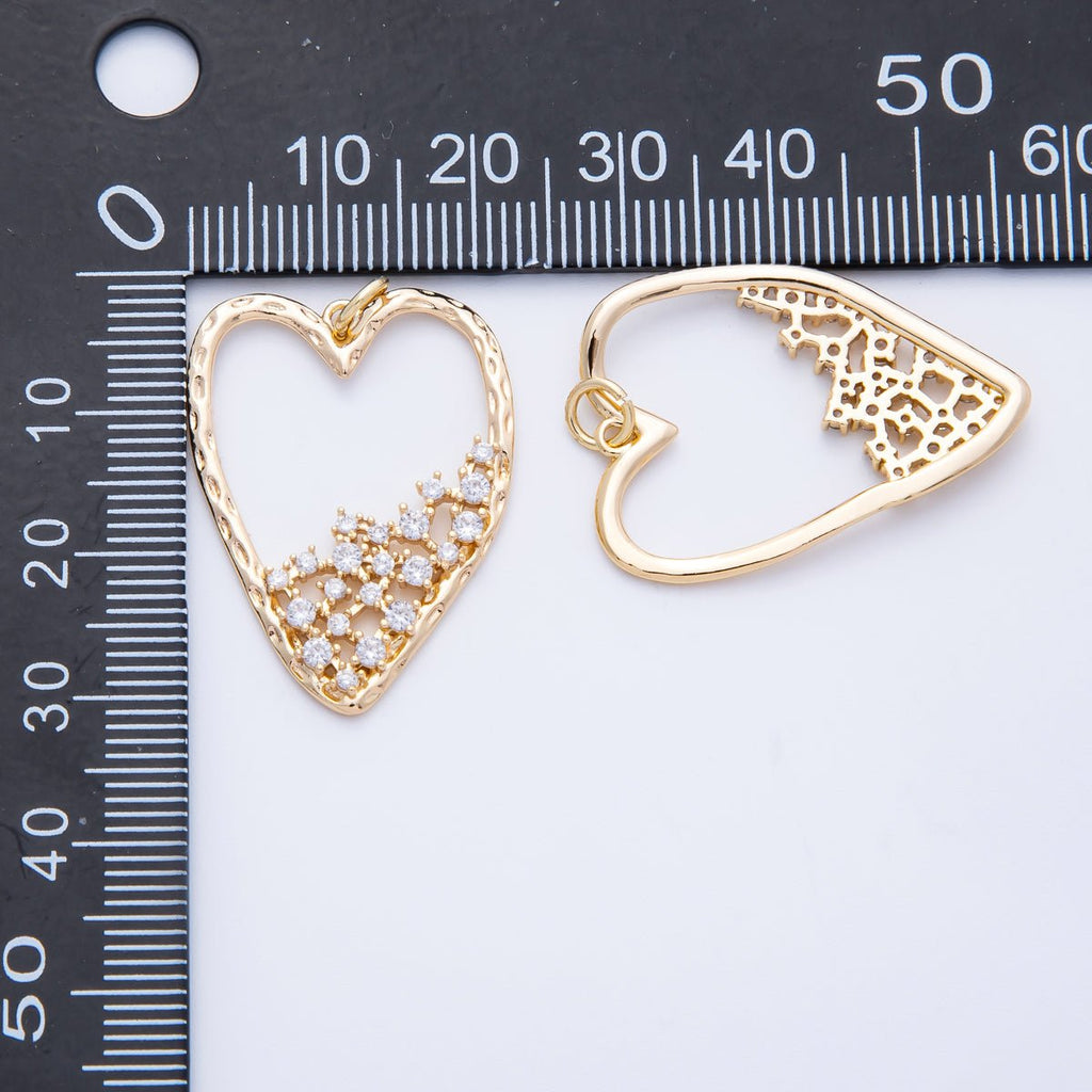 18K Gold Filled Clear CZ Gradient Open Hammered Heart in Gold & Silver | Charms-00312 Charms-00313