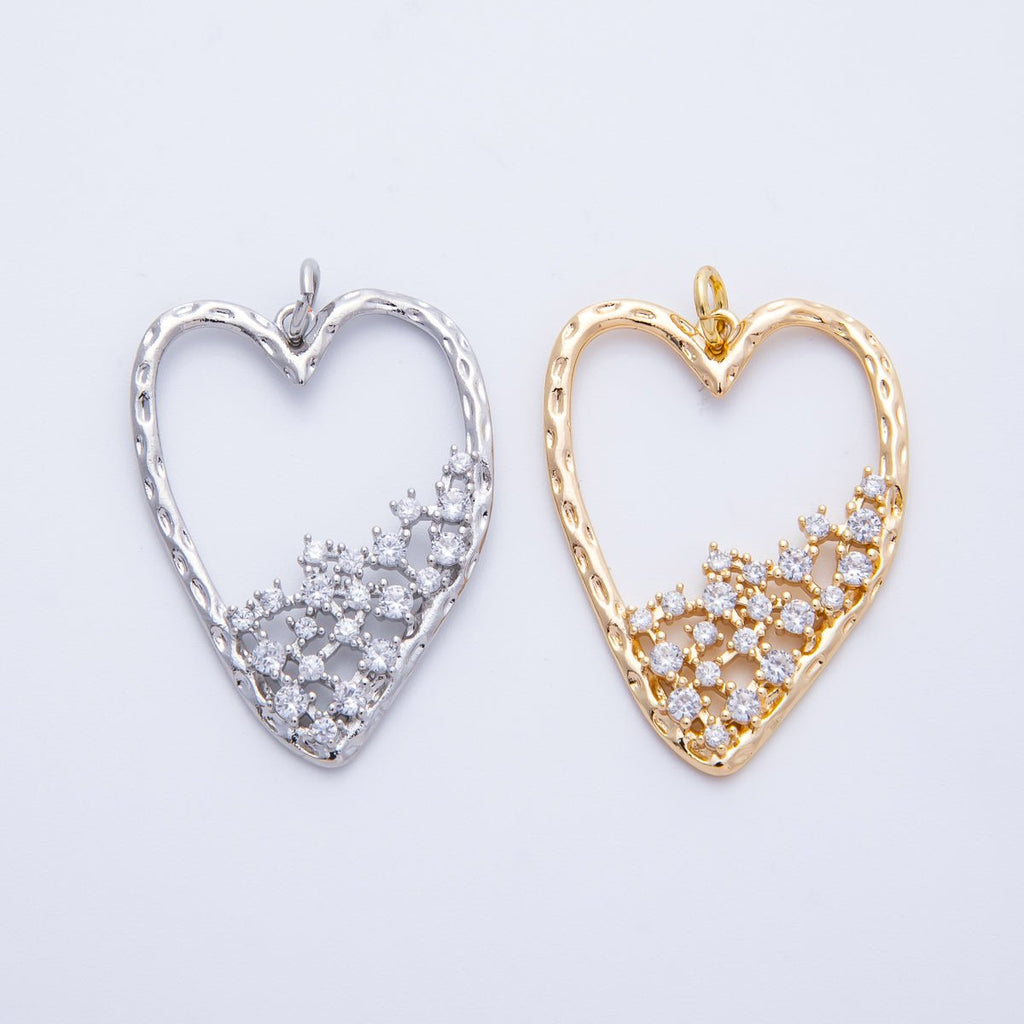 18K Gold Filled Clear CZ Gradient Open Hammered Heart in Gold & Silver | Charms-00312 Charms-00313