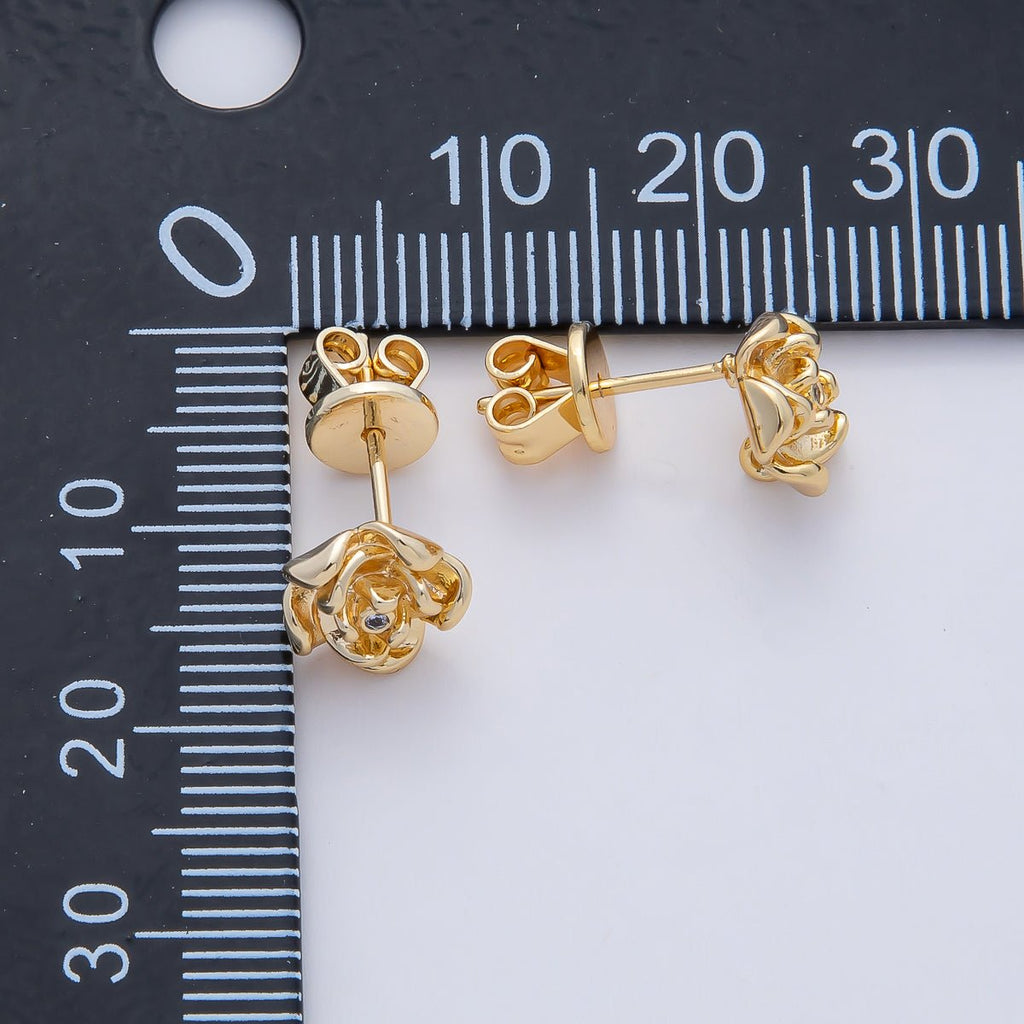 18K Gold Filled Clear CZ Rose Flower Molten Stud Earrings Findings in Gold & Silver | Z1601