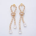 18K Gold Filled Clear CZ Teardrop Baguette Knot Drop Stud Earrings | T067