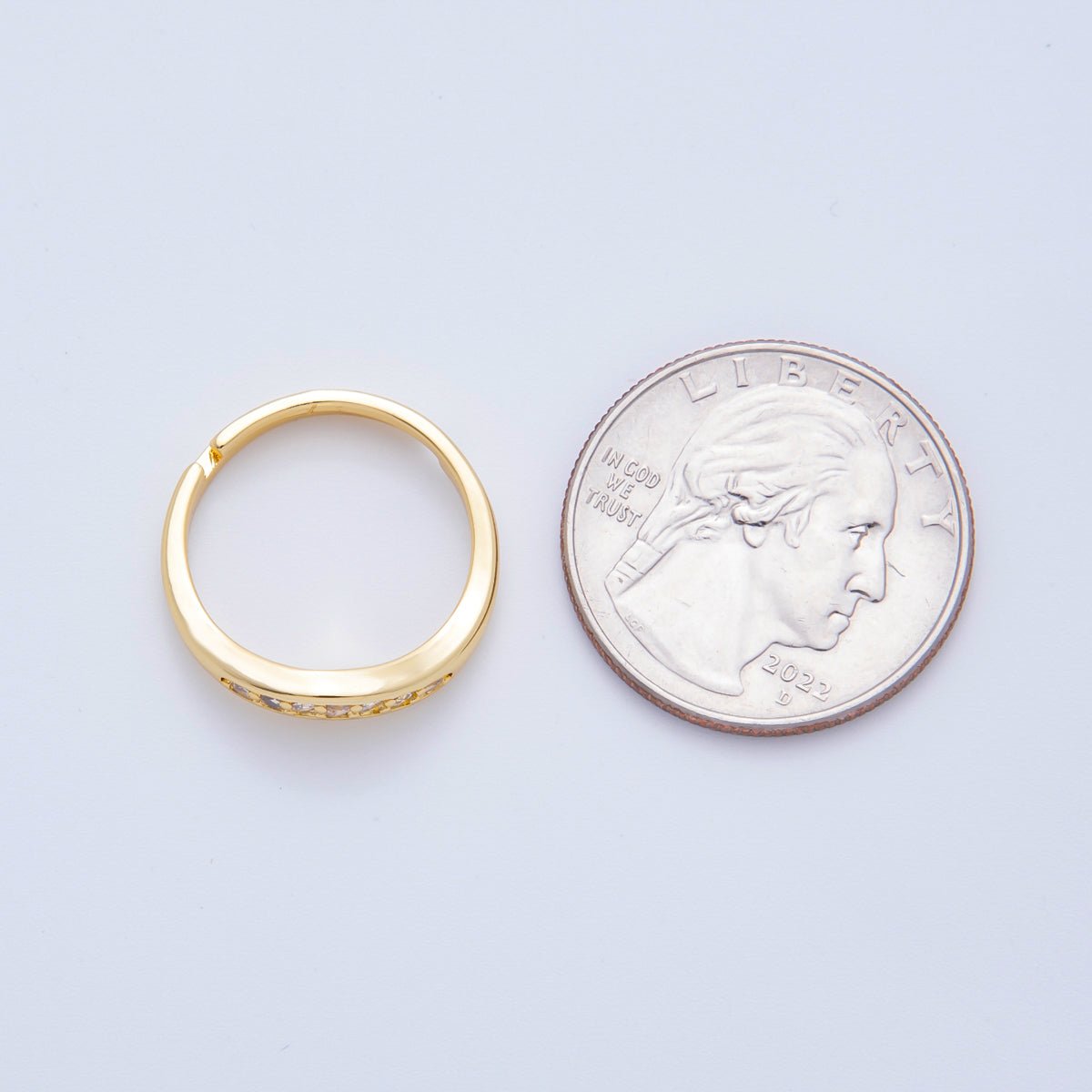 18K Gold Filled Clear Micro Paved CZ Adjustable Thin Band Ring | O2255