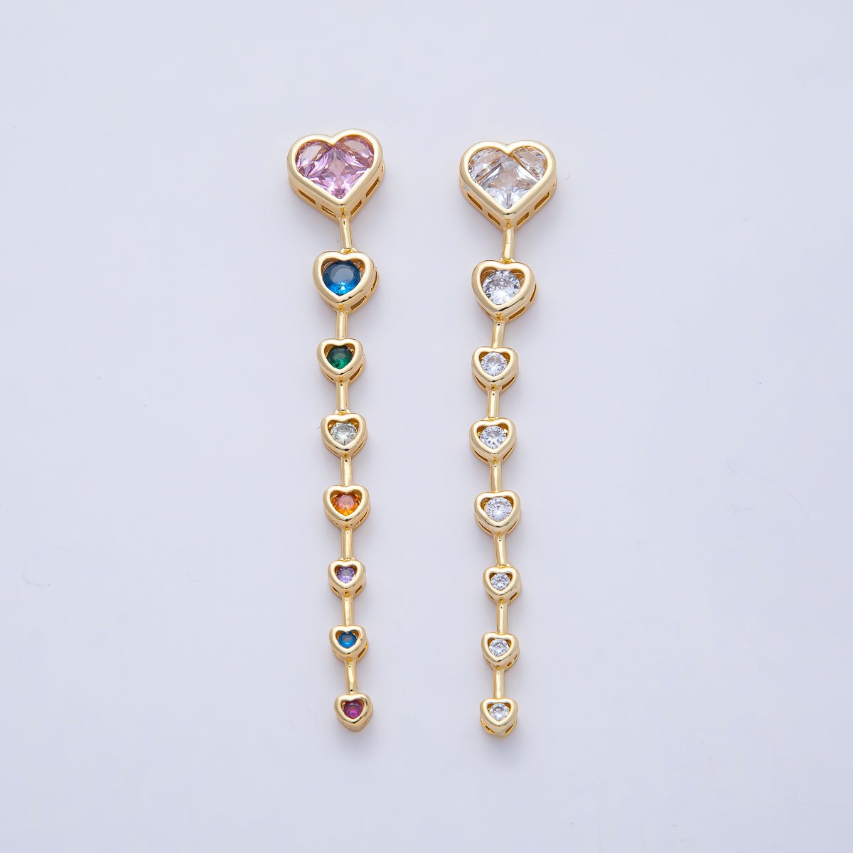 18K Gold Filled Clear, Multicolor Heart CZ Bezel Gradient Drop Bead | B419