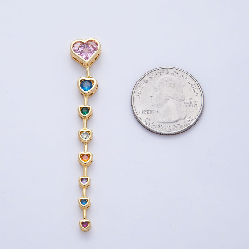 18K Gold Filled Clear, Multicolor Heart CZ Bezel Gradient Drop Bead | B419