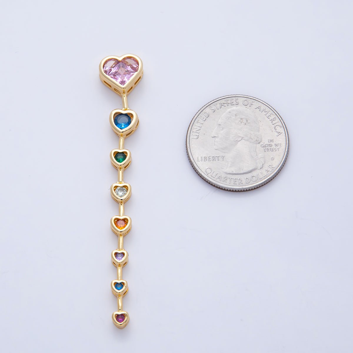 18K Gold Filled Clear, Multicolor Heart CZ Bezel Gradient Drop Bead | B419