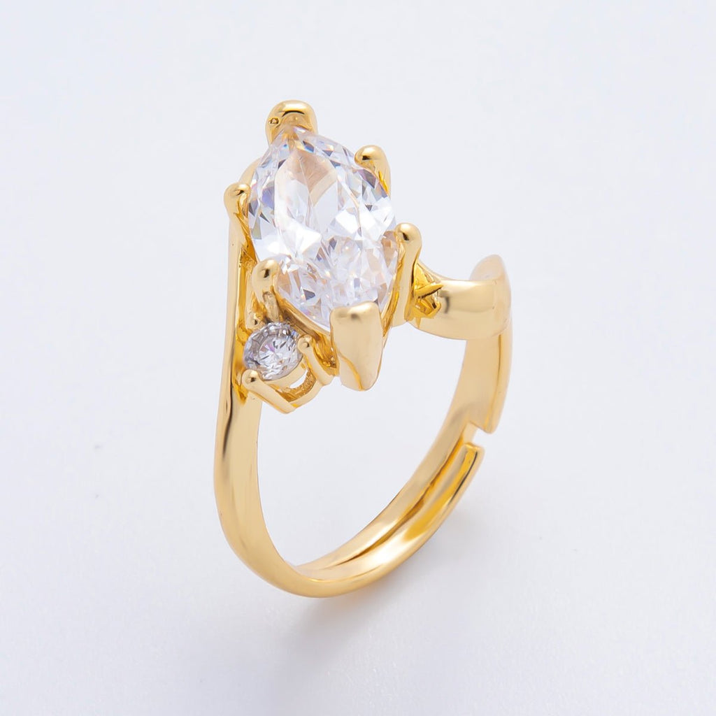 18K Gold Filled Clear, Pink Marquise CZ Solitaire Curved Adjustable Ring | O02243