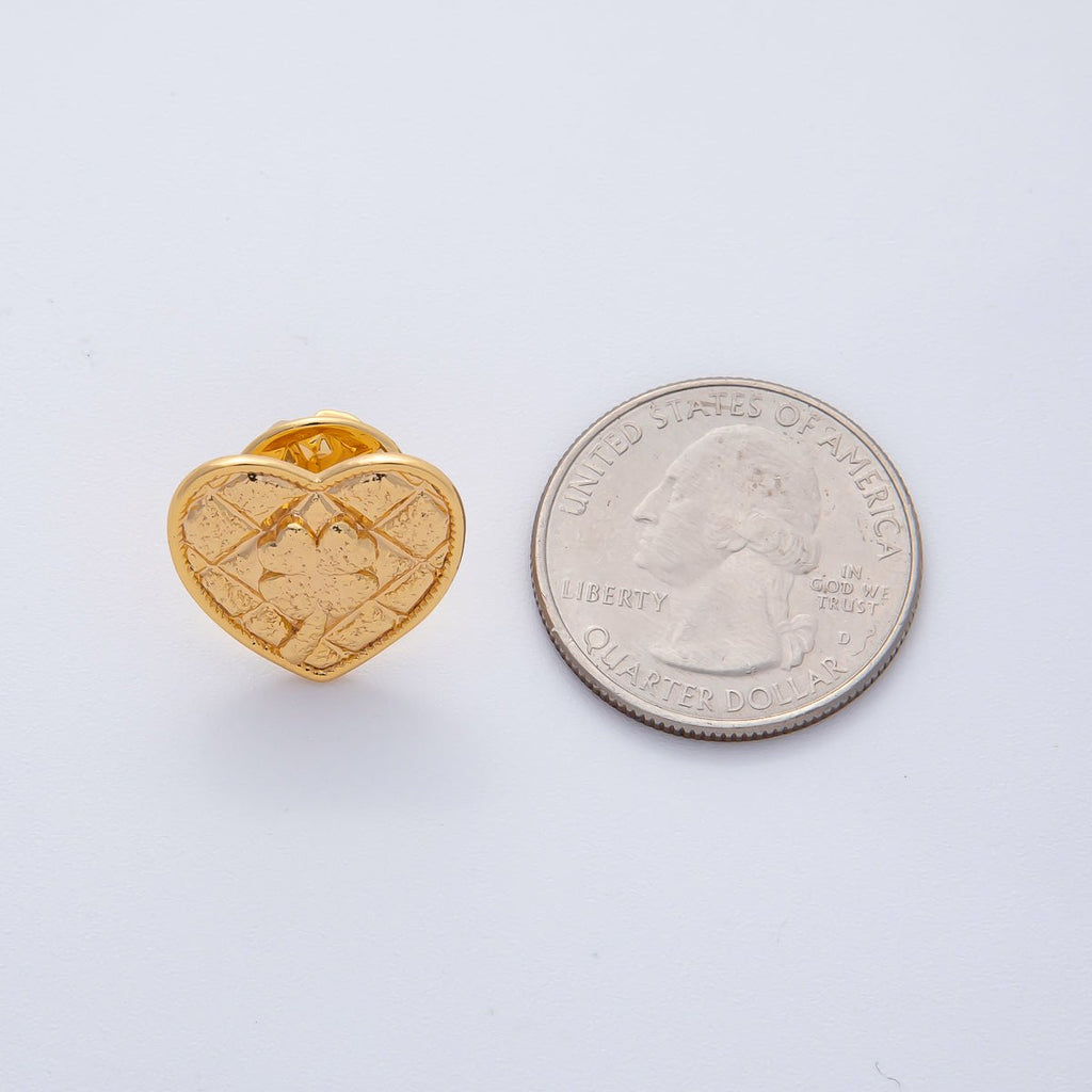 18K Gold Filled Clover Quilted Heart Pin Brooch Mini Finding | Z1477