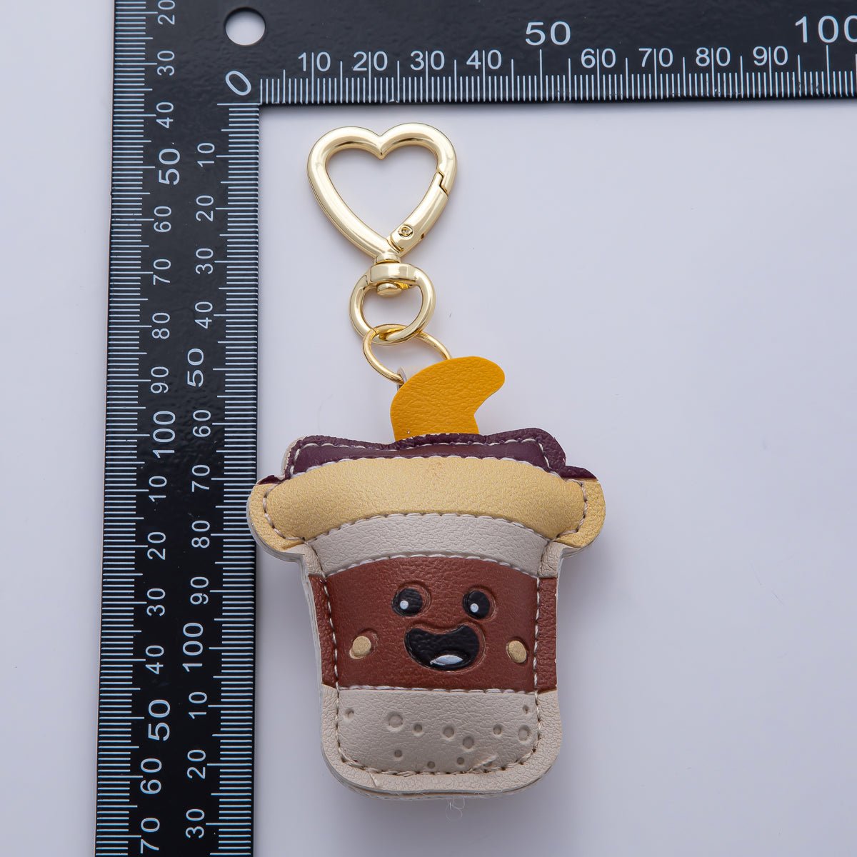 18K Gold Filled Coffee Cup Drink Leather Bag Charm Keychain Heart Key Ring Accessories | WB-00231