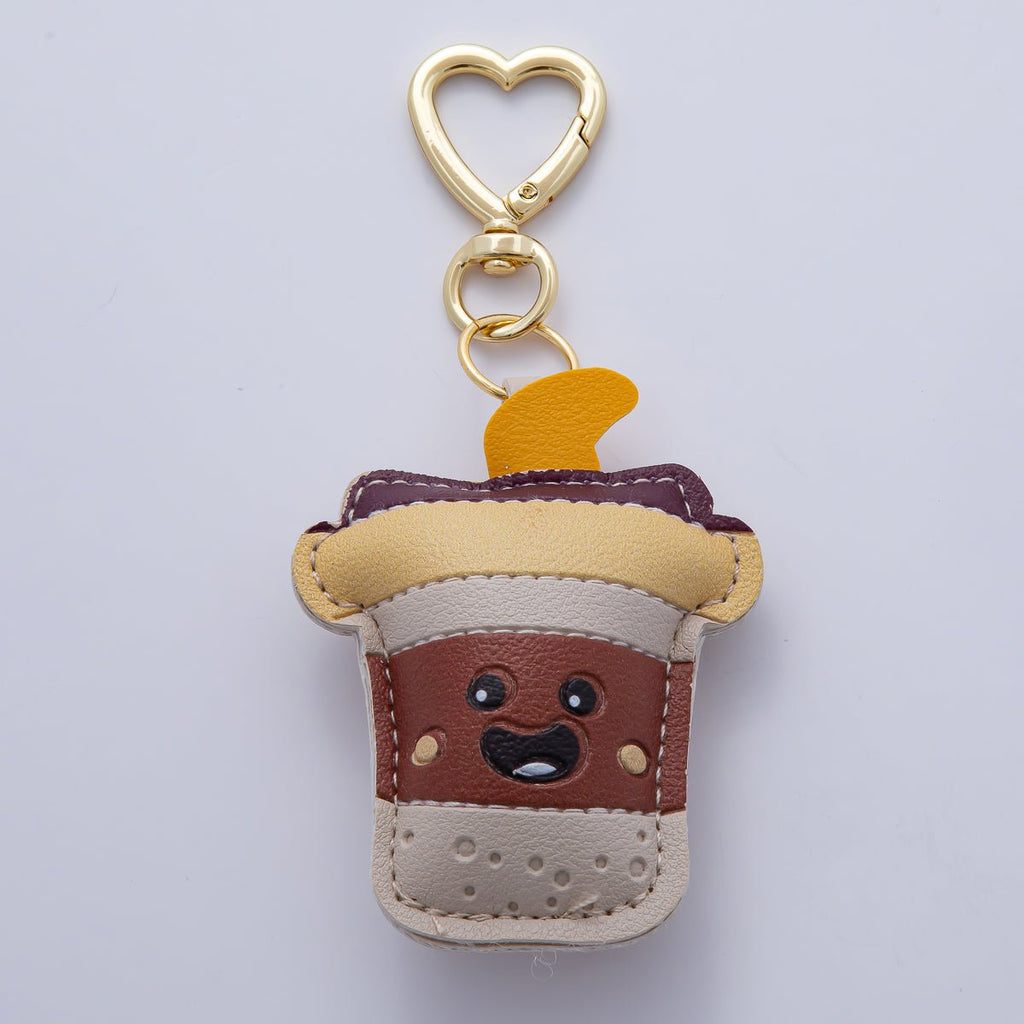 18K Gold Filled Coffee Cup Drink Leather Bag Charm Keychain Heart Key Ring Accessories | WB-00231