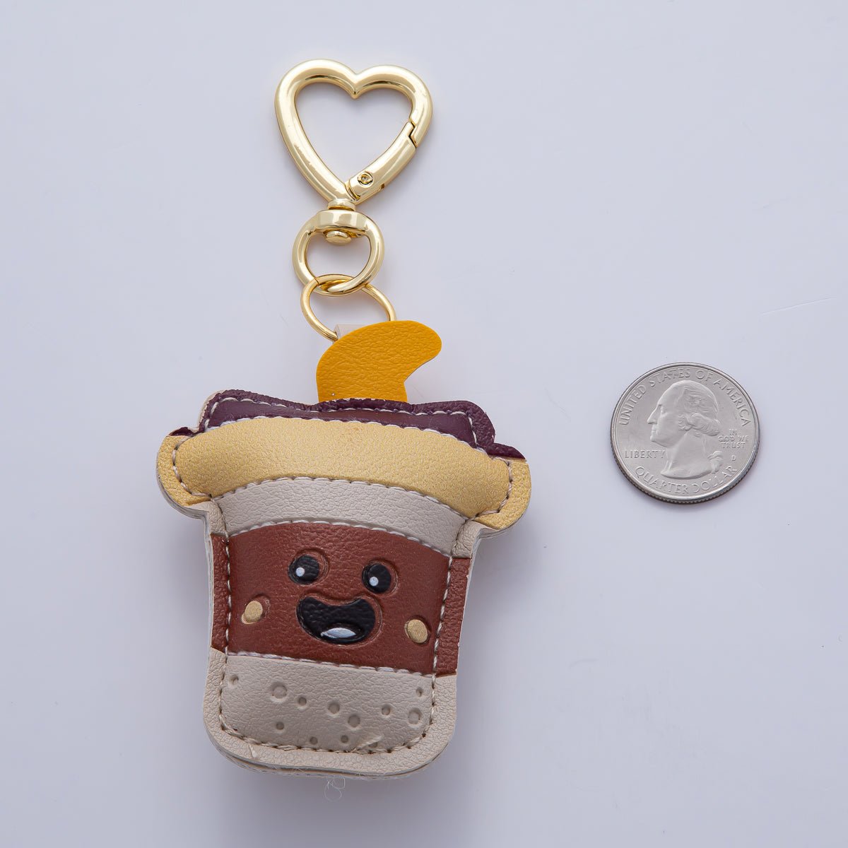 18K Gold Filled Coffee Cup Drink Leather Bag Charm Keychain Heart Key Ring Accessories | WB-00231