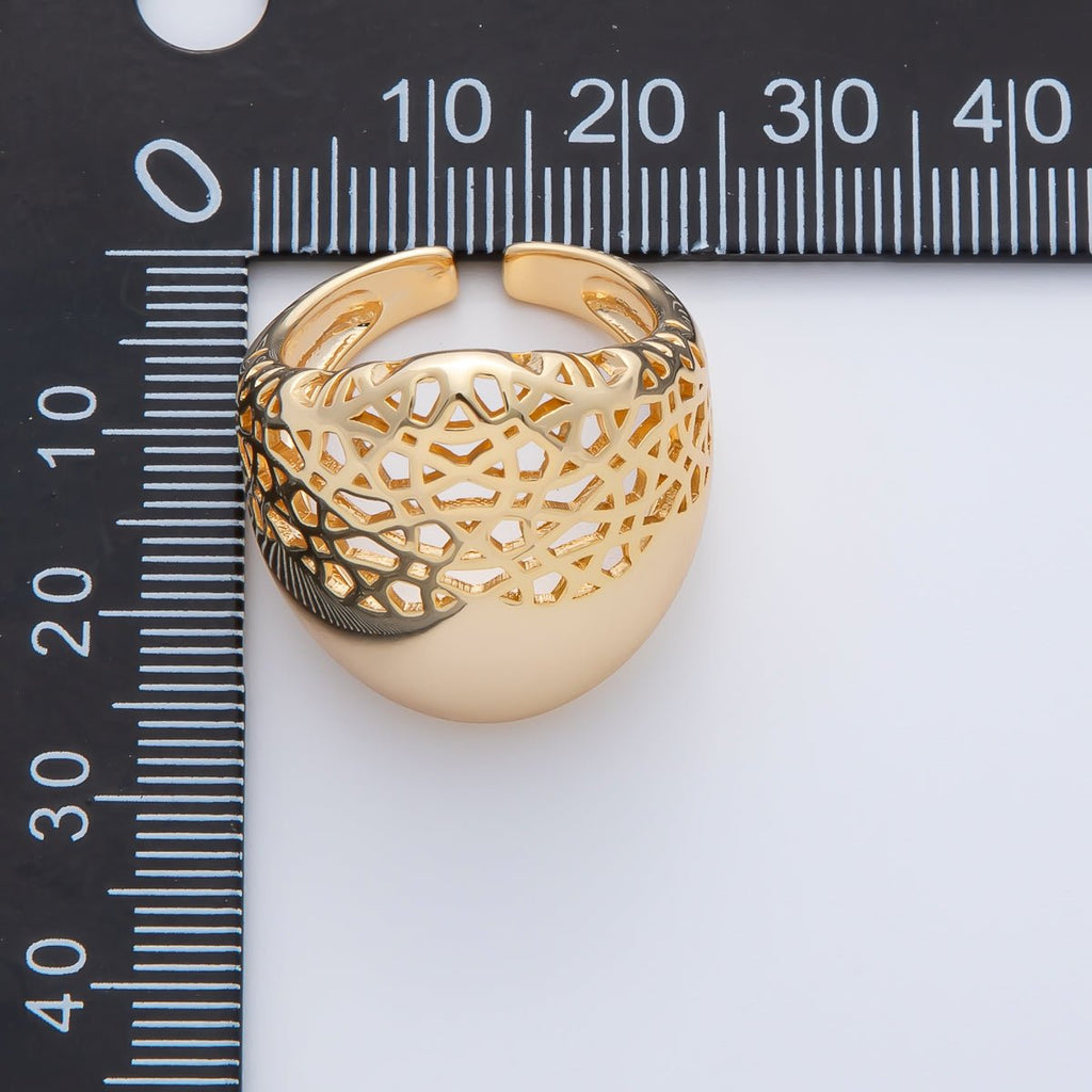18K Gold Filled Filigree Web Geometric Dome Adjustable Ring | O640