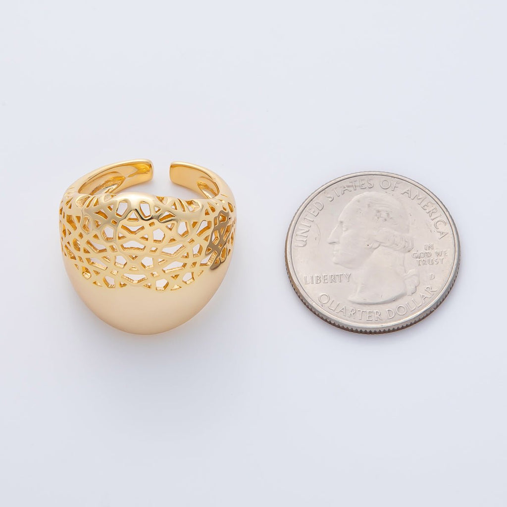 18K Gold Filled Filigree Web Geometric Dome Adjustable Ring | O640